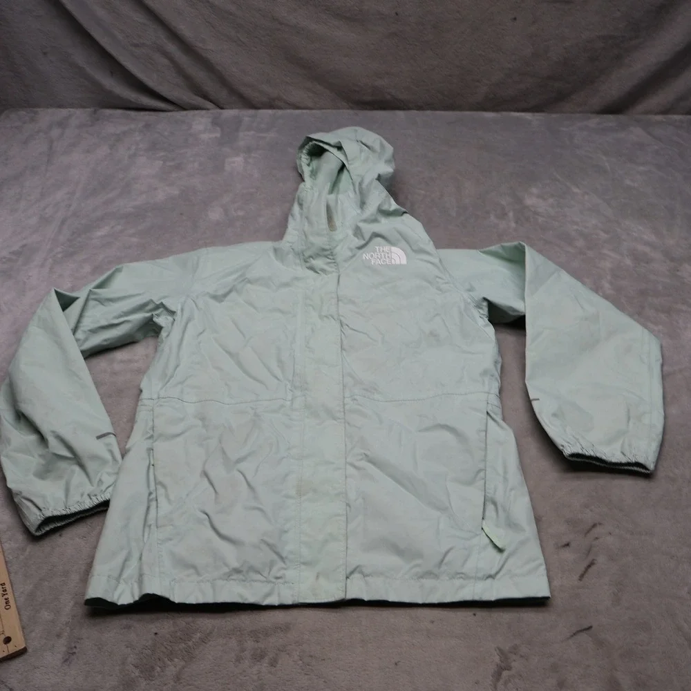 North Face Rain Jacket Girls Large 14/16 Green Resolve Reflective Waterproof